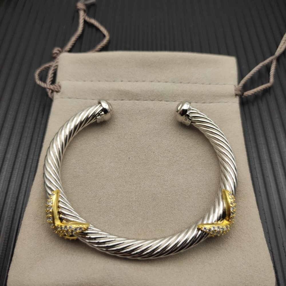 Sterling Silver 7mm Diamond Double X Bracelet